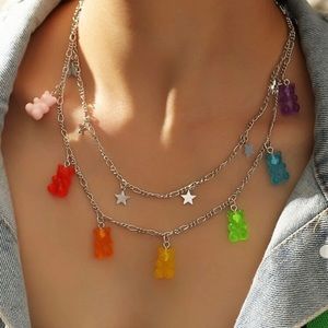 Colorful Bear Star Decor Necklace